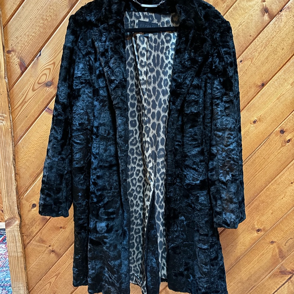 Express Black Faux Fur Coat with Leopard Lining